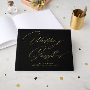 Livre D'or Calligraphie Élégante Mariage Noir Or Feuille Doré