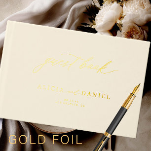 Livre D'or Calligraphie minimale en feuille d'or luxe mariage