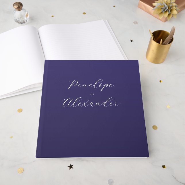 Livre D'or Calligraphie Navy Élégante (Recto ouvert)