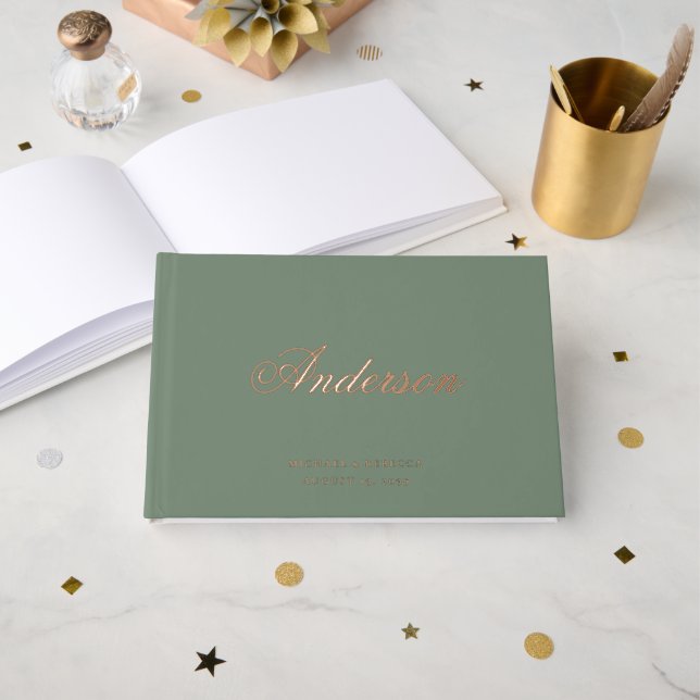 Livre D'or Calligraphie Nom Dark Sage Green Mariage (Recto ouvert)