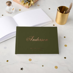 Livre D'or Calligraphie Nom de Famille Vert Olive Foncé Maria
