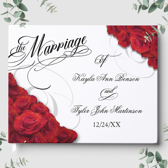 Livre D'or Calligraphie Photo Red Roses Mariage (Calligraphy Photo Red Roses Wedding Guest Book)