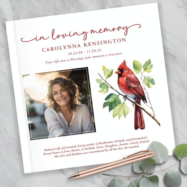 Livre D'or Cardinal Love Mémoire funéraire Carré (Cardinal Loving Memory Funeral Memorial Square Photo Guest Book)