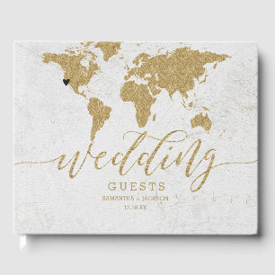 Livre D'or Carte Gold Foil World Destination Mariage Monogram