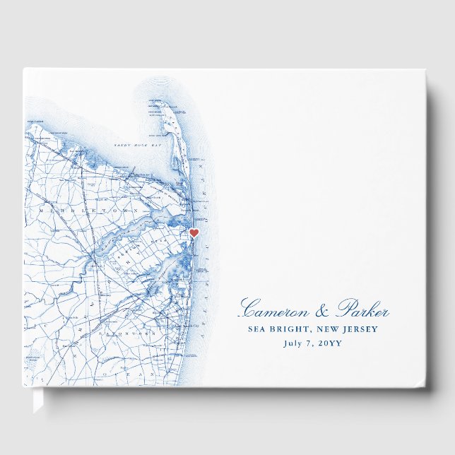 Livre D'or Carte Sea Bright New Jersey Mariage élégant (Recto)