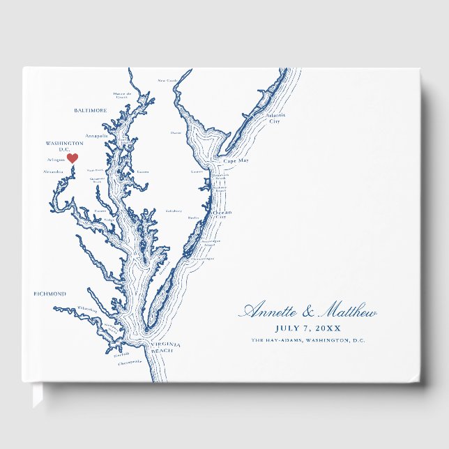 Livre D'or Carte Washington D.C. Élégant Mariage bleu marine (Recto)