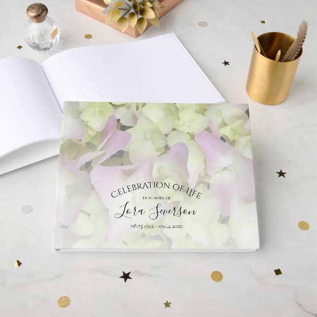 Livre D'or Célébration de la vie à Hydrangea presque rose (Recto ouvert)