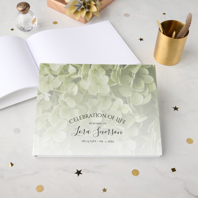 Livre D'or Célébration de la vie en Hydrangée verte (Recto ouvert)