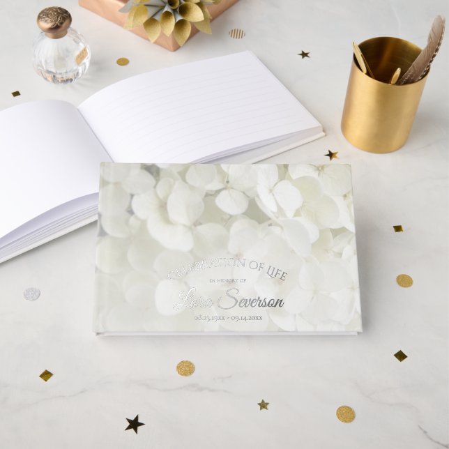 Livre D'or Célébration de la vie florale de l'Hydrangée blanc (Recto ouvert)