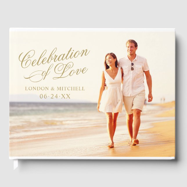 Livre D'or Célébration de l'amour Elegant Gold Mariage Photo (Recto)