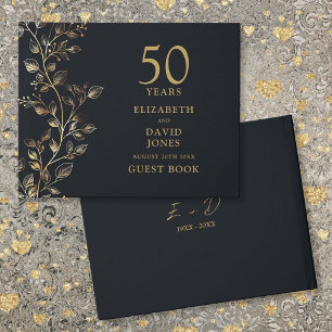 Livre D'or Célébration de mariage élégante florale dorée 50èm