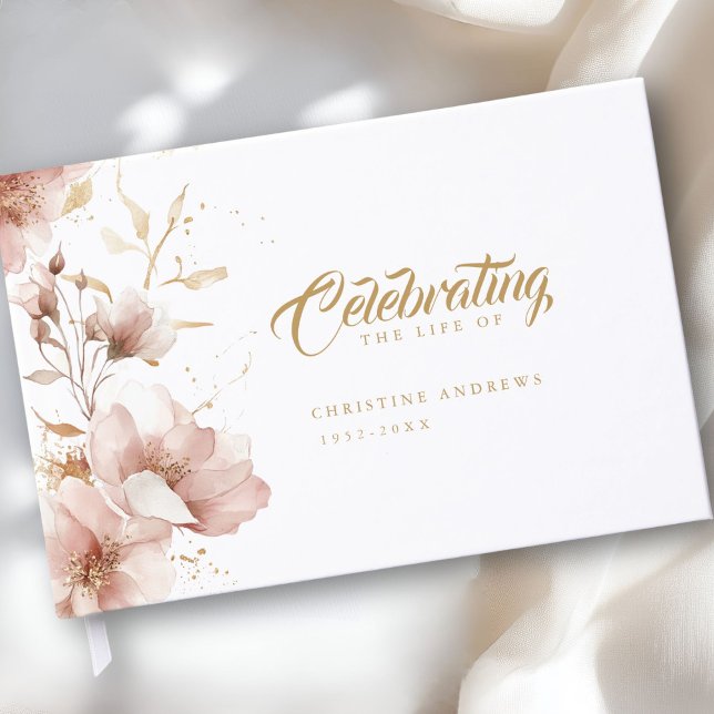 Livre D'or "Célébrer la vie de" Elégant funérailles florales (Personalized "Celebrating the Life of" Elegant Floral Funeral Guest Book)
