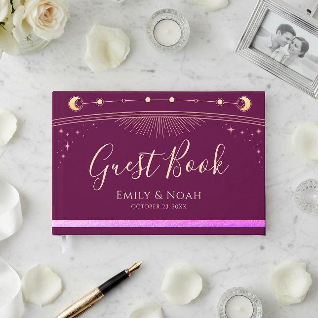 Livre D'or Celestial Fuchsia Gold Sun Moon Stars Wedding  (Créateur téléchargé)