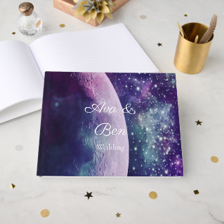 Livre D'or Celestial Purple Galaxy Moon Wedding 