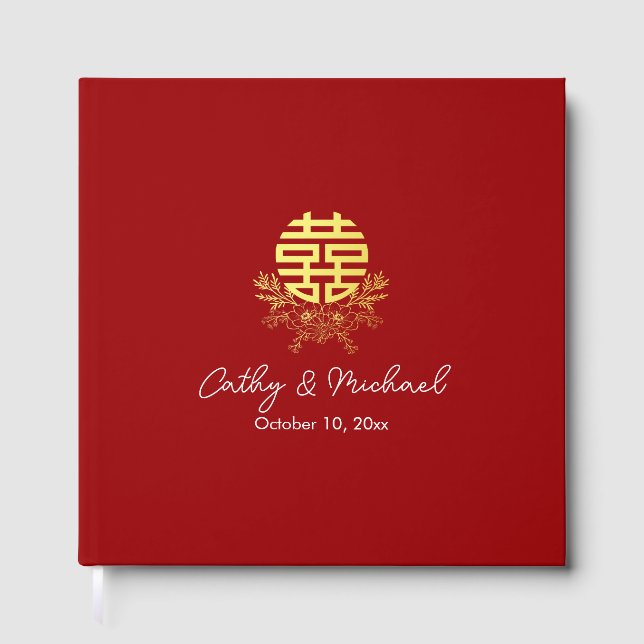 Livre D'or Cercle double bonheur fleur mariage chinois (Recto)