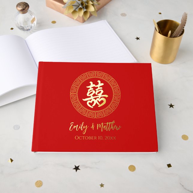 Livre D'or Cérémonie du thé chinois mariage cadre circulaire (Recto ouvert)