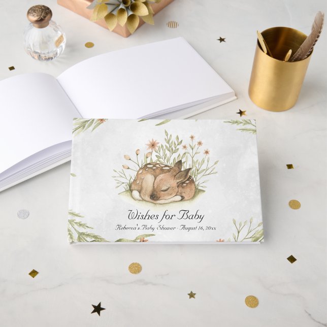 Livre D'or Cerf de forêt | Baby shower animal forestier (Recto ouvert)
