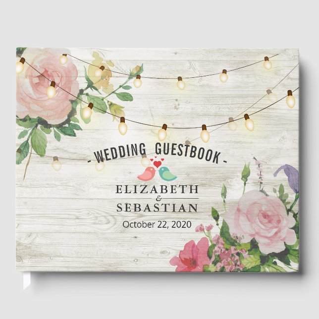 Livre D'or Chaîne de bois rustique éclaire le Mariage floral  (Recto)