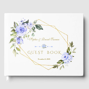 Livre D'or Charm Aquarelle Bleu Floral Mariage Marine
