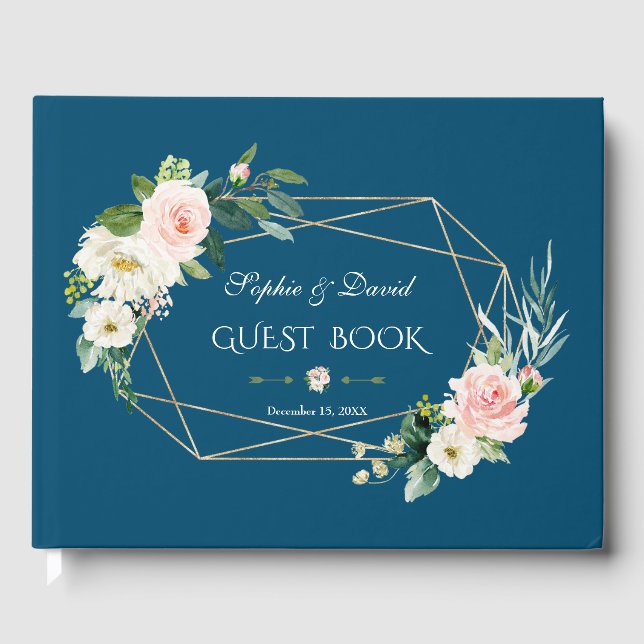 Livre D'or Charmant Blush Floral Cadre Or Bleu Mariage (Recto)