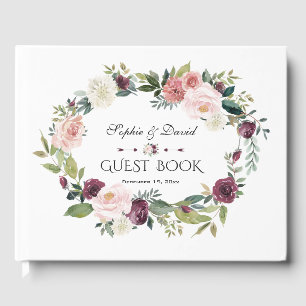Livre D'or Charme Bourgogne Blush Ivory Floral Wreath Mariage