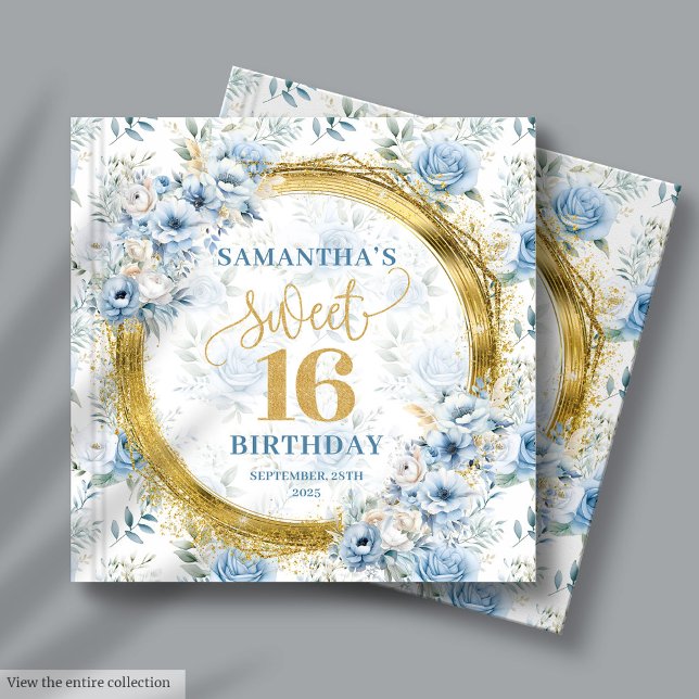 Livre D'or Chic Bleu Bleu Doux 16 Invité Album de mémoire cad (Chic Light Blue Sweet 16 Guest Memory Album Gift Guest Book)