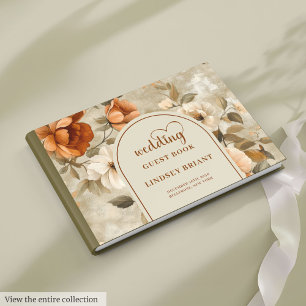 Livre D'or Chic Boho Orange Brûlé Ivoire Olive Floral Mariage