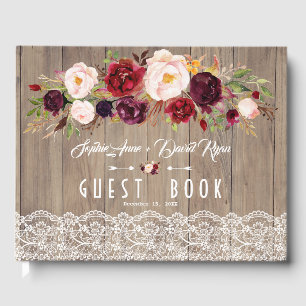 Livre D'or Chic Bourgogne Blush Fleurs dentelle Mariage