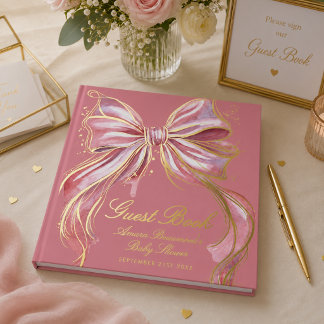 Livre D'or Chic Couture Roseau Aquarelle Ruban Doré Baby Show