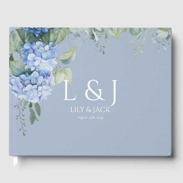 Livre d'or Chic Dusty Blue Floral Hydrangea Mariag (Recto)