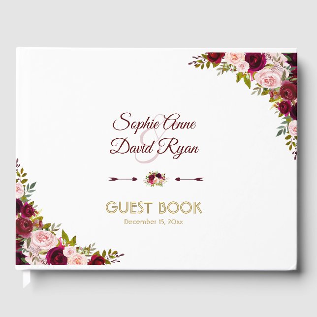 Livre D'or Chic Fall Marsala Floral Bourgogne Mariage (Recto)