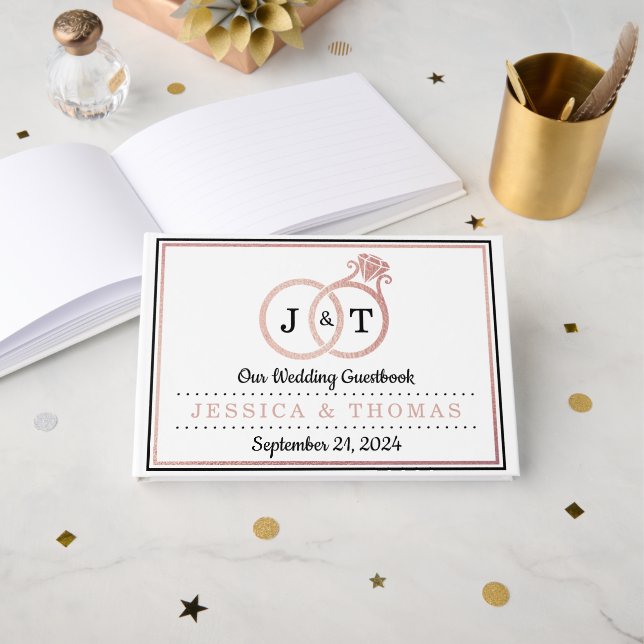 Livre D'or Chic Faux Rose Gold Foil Monogramme Mariage Cercle (Recto ouvert)