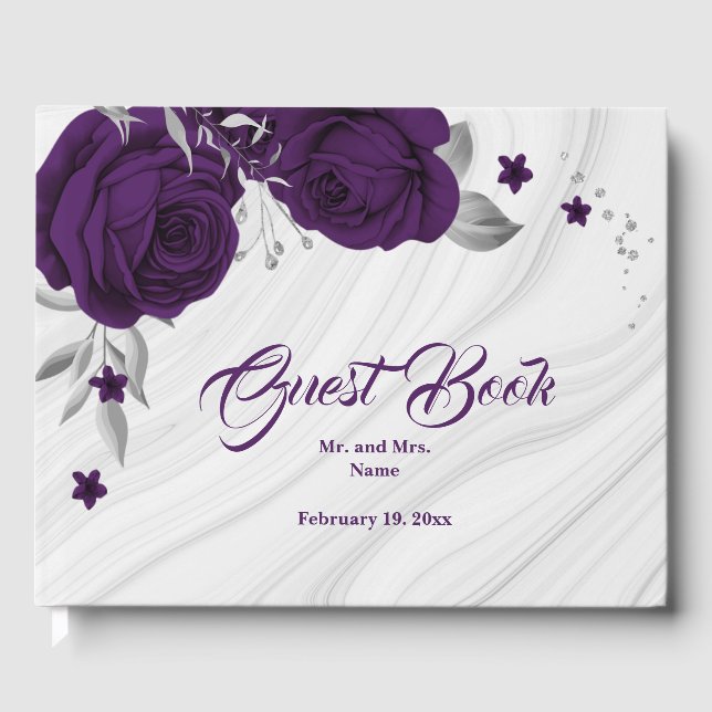 Livre D'or chic feuilles d'argent fleuri violet royal (Recto)