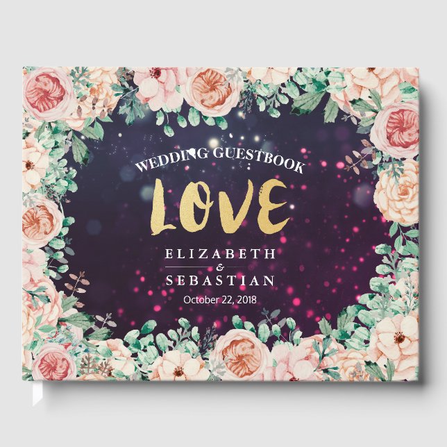 Livre d'or Chic Floral Purple Sparkle Light mariag (Recto)
