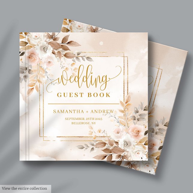 Livre D'or Chic Pastel Pastel Fleurs d'automne or Boho Mariag (Chic Soft Pastel Autumn Flowers Gold Boho Wedding Guest Book)