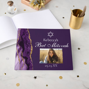 Livre D'or Chic Purple Gold Mitzvah Party Photo personnalisée