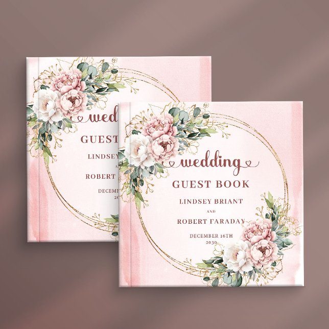 Livre D'or Chic Rose Gold Flowers and Greenery Wedding Guest  (Chic Rose Gold Flowers and Greenery Wedding Guest Book)