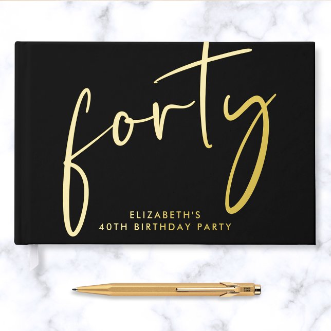 Livre D'or Chic Script Black 40th Birthday Party (Créateur téléchargé)