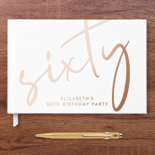 Livre D'or Chic Script Blanc Fête d'anniversaire 60 ans Rose