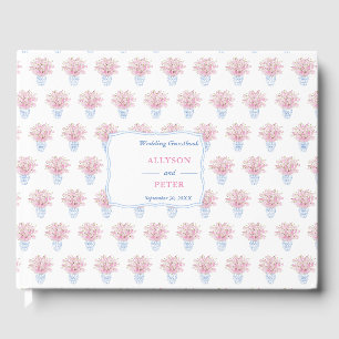 Livre D'or Chinoiserie Bleu Blanc Avec Mariage De Fleurs Rose