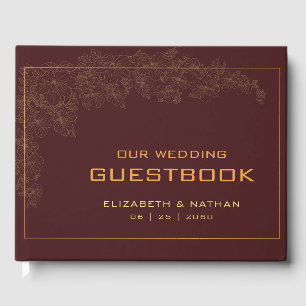Livre D'or Citation de mariage élégante rétro bordeaux or