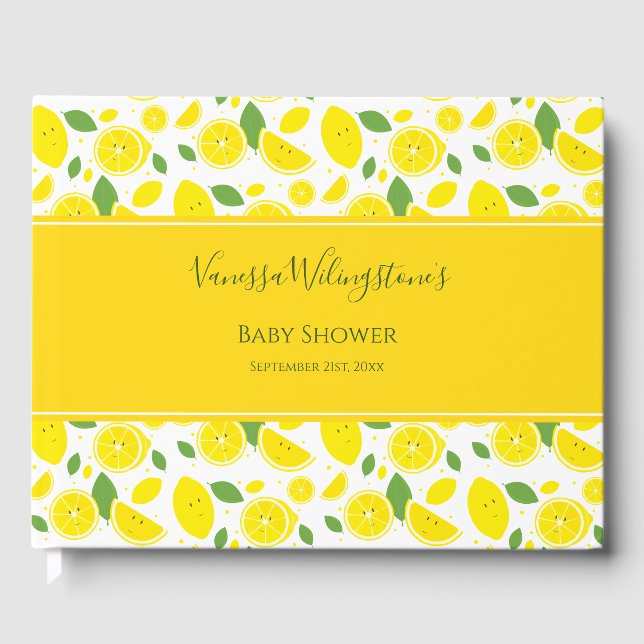 Livre D'or Citrons souriants Baby shower jaune blanc vert (Recto)