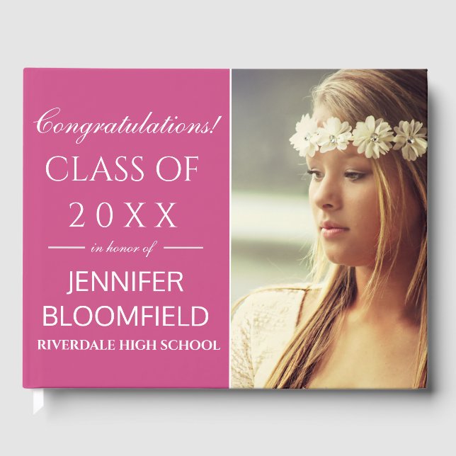 Livre D'or Classe de graduation Pink White Photo Moderne DE 2 (Recto)