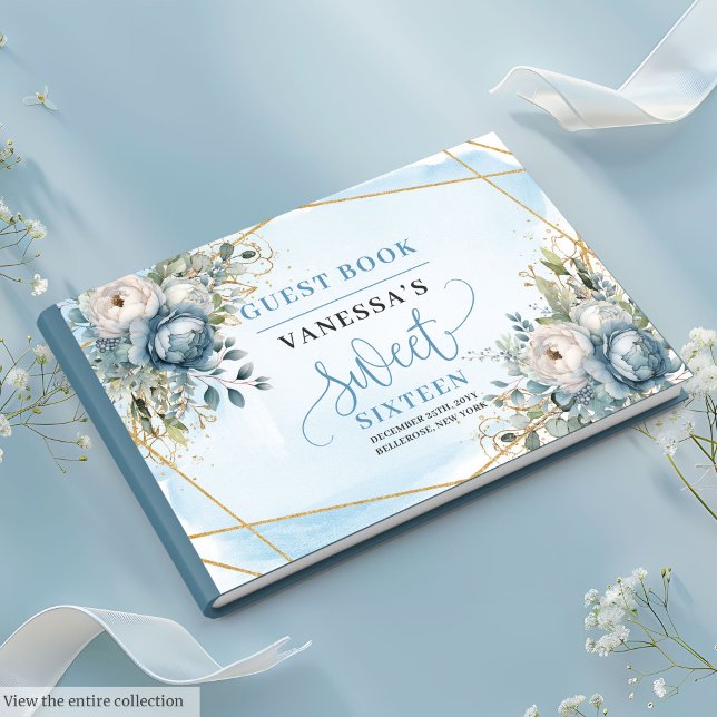 Livre D'or Classy Dusty Blue White Peonies Sweet sixteen 16e (Classy Dusty Blue White Peonies Sweet Sixteen Guest Book)