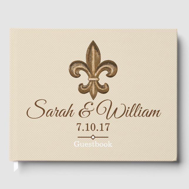 Livre D'or Classy Gold Fleur de Lis & Taupe | Personalized (Recto)