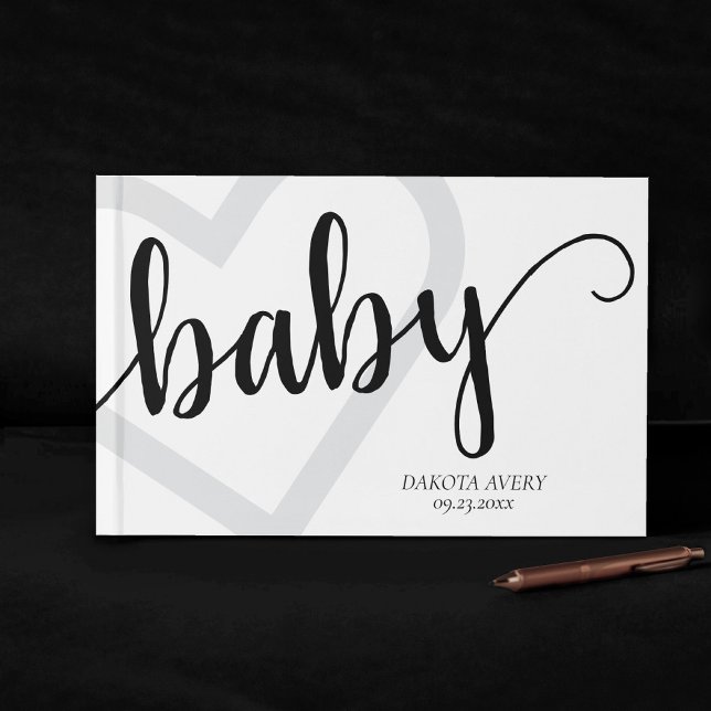 Livre D'or Coeur bébé | Classique noir Script florissant (Créateur téléchargé)