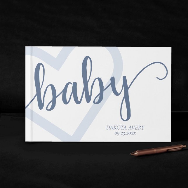 Livre D'or Coeur bébé | Dusty Ardoise Bleu Flourdissant Scrip (Créateur téléchargé)