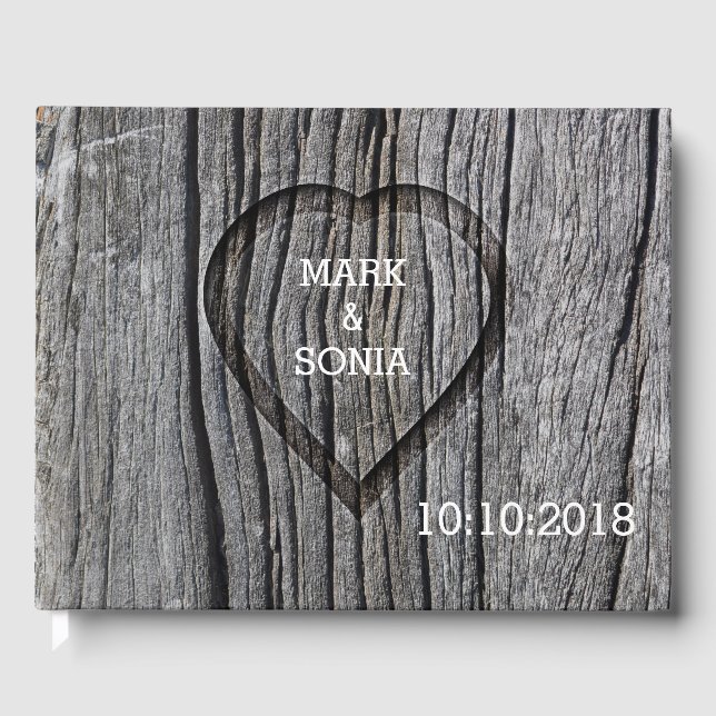 Livre D'or Coeur en bois sculpté Mariage rustique (Recto)