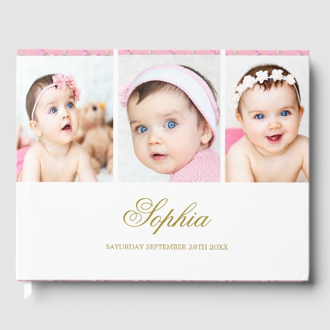Livre D'or Collage photo bébé Elegant Gold White (Recto)