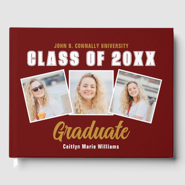 Livre D'or Collage photo Maroon Classe de 2025 Graduation (Recto)